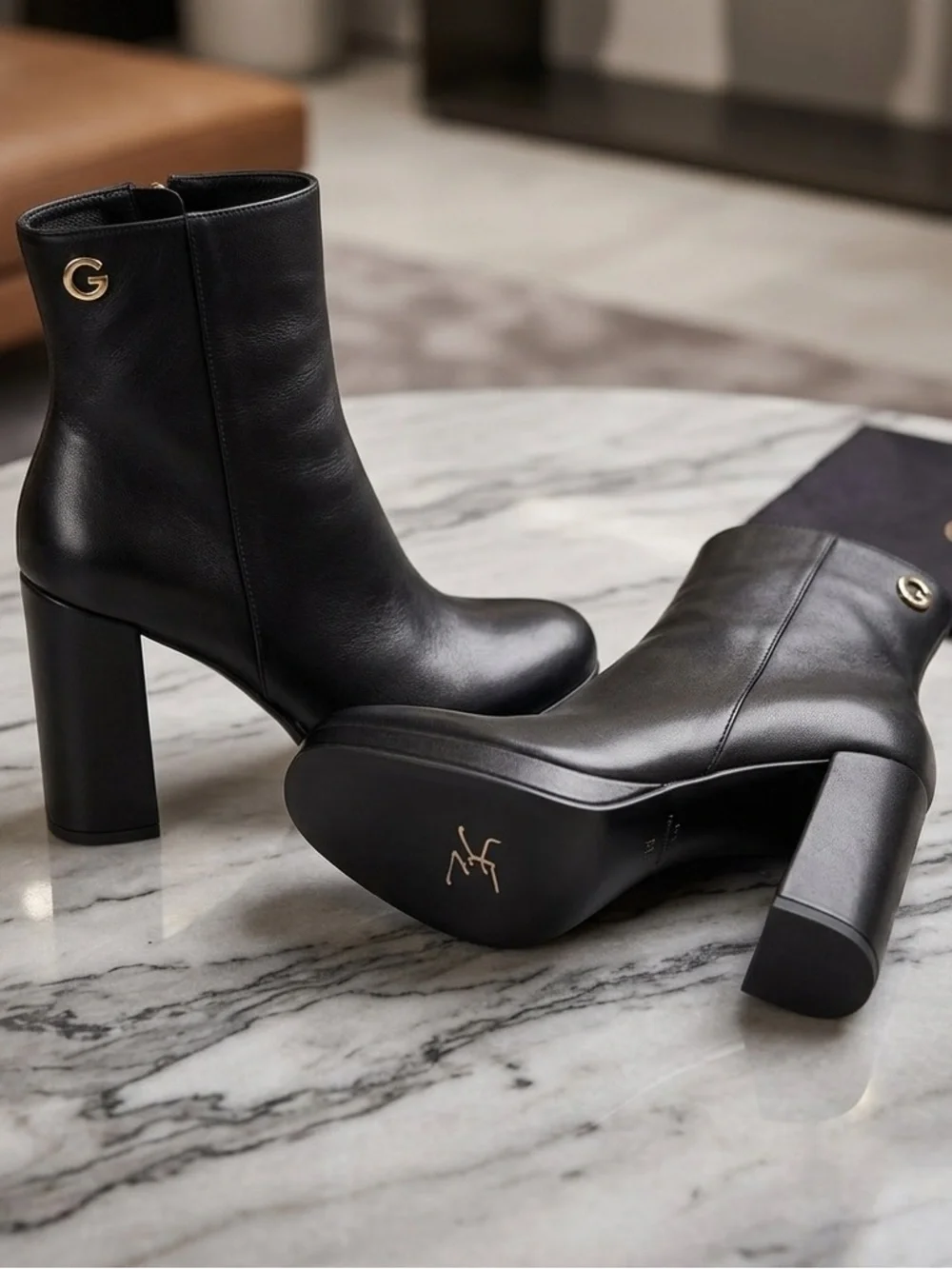 Guess Black Platform Block-Heel Ankle Boots